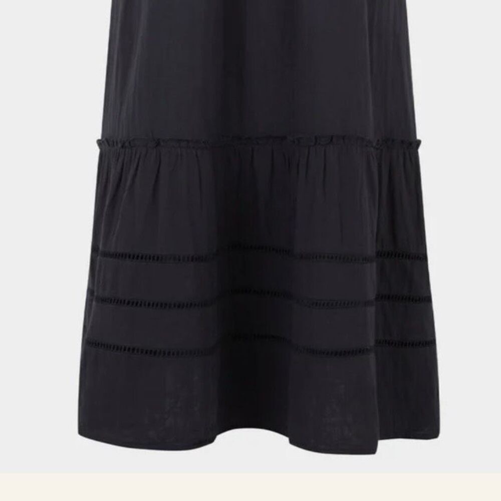 ASPIGA | Frankie Midi Dress Organic Cotton Black Ruffle Strap Gold | Size Large - Picture 5 of 13